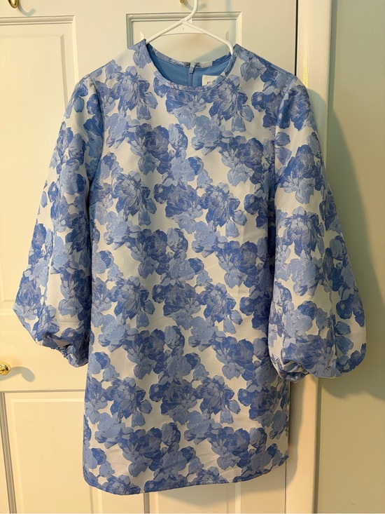 Hyacinth House Dresses & Skirts - Blue Floral Mini Dress with Puff Sleeves